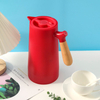 1L Eco-Friendly Double Wall Plastic Vacuum Carafe Tea Kettle Silicone Glass Insulated Hot Coffee Pot with Wood Handle