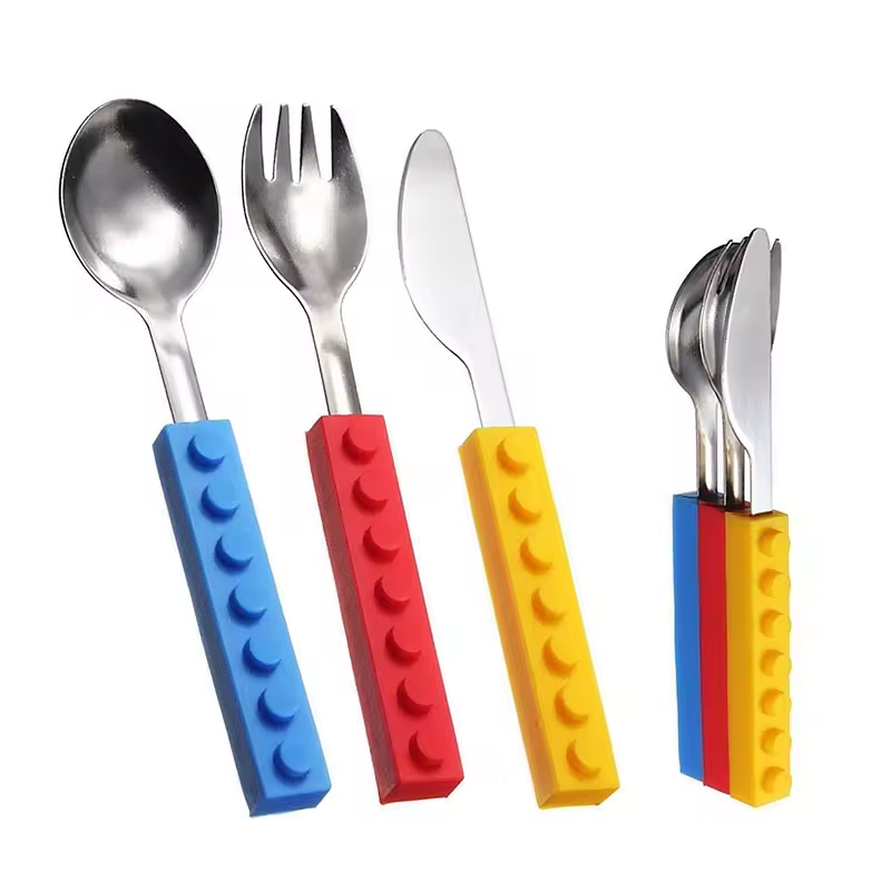 3 Pc Silicone Stainless Steel 304 Flatware Children Kid Baby Cutlery Set Manufacturer