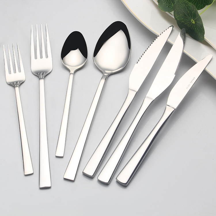 Silver Metal Flatware Set Dinner Spoons Forks and Knife Stainless Steel Cutlery for Hotel Restaurants