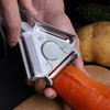 3 in 1 Kitchen Vegetable Fruit Tool Switchable Three Sided Blade Stainless Steel Slicer Cutter Peeler with Clear Plastic Handle