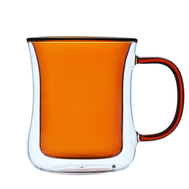Wholesale Customized Logo Clear Colorful Insulated Borosilicate Double Wall Glass Coffee Tea Cups Mugs with Handle