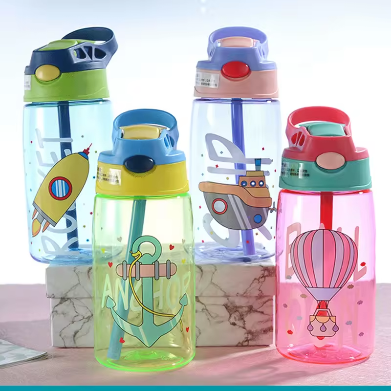 Cartoon Insulated Plastic Silicone Kids Drink Water Bottle With Strap Lid And Straw Manufacturer