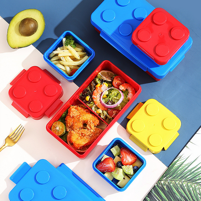 Plastic Pp Cutlery Building Blocks Lunch Box Microwave Safe Stackable Bento Box Kids Lunch Box for Children