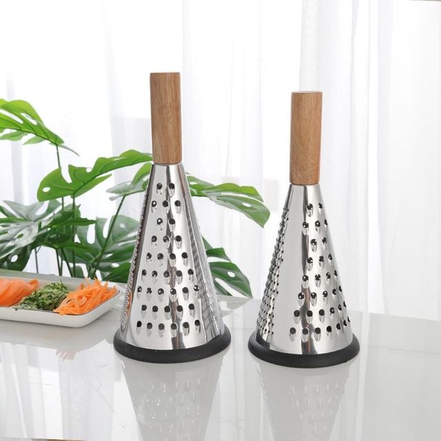 8 9 Inches Stainless Steel 3 Side Fruit Vegetable Professional Box Grater Cheese Shredder with Wood Handle