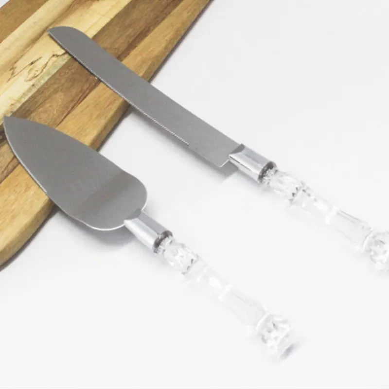 Plastic Crystal Handle Cake Shovel Cutter Silver Stainless Steel Wedding Cake Knife And Server Set Manufacturer