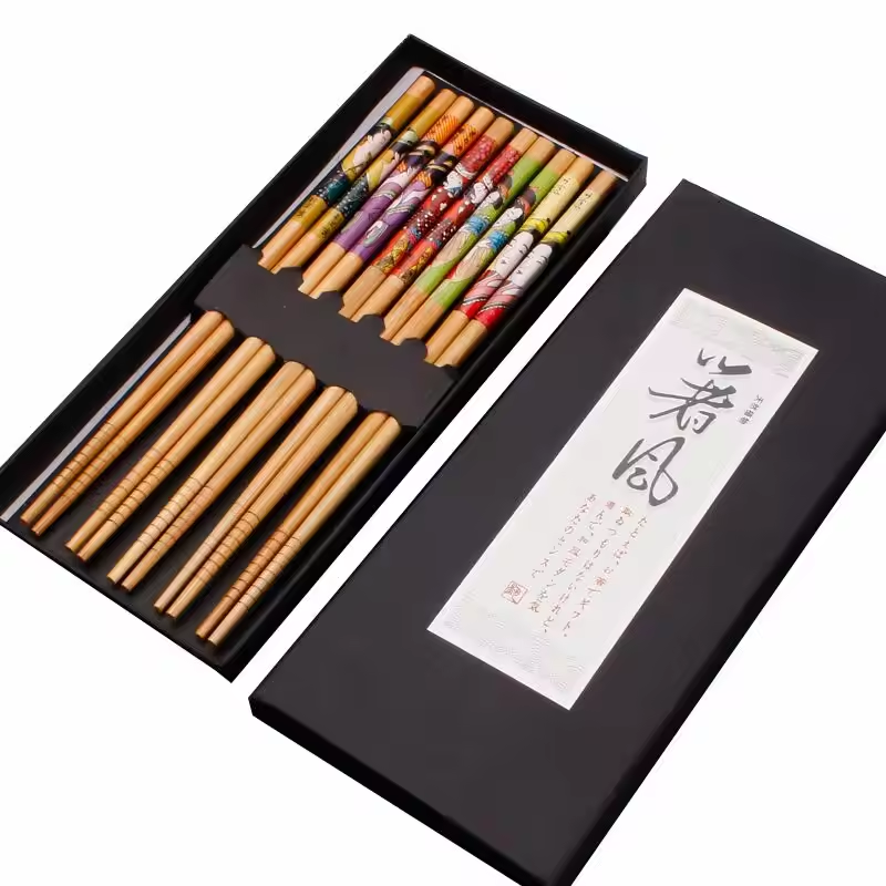 Japanese Korean Style Printed Reusable Bamboo Wood Sushi Chopsticks Manufacturer