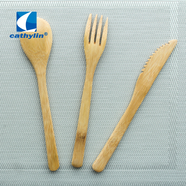 3pcs Fork Knife Spoon Flatware Pouch Portable Camping Travel Wooden Cutlery