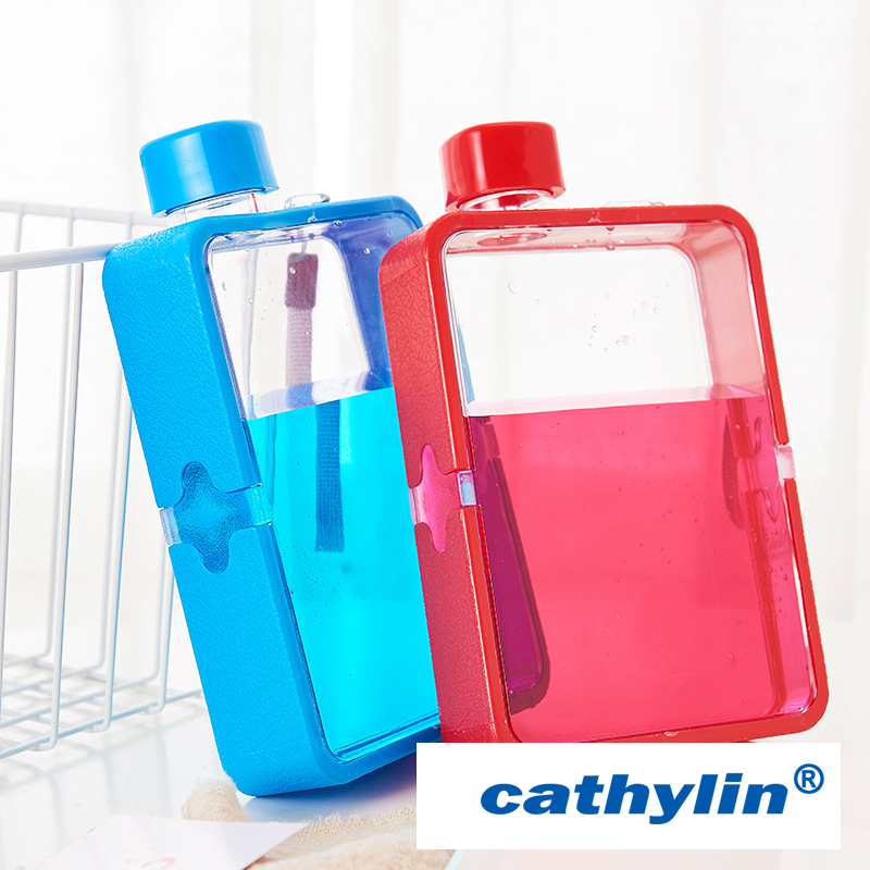 Manufacturer Colours Cute Notebook Bpa Free Flat Square Plastic Drinking Water Bottle