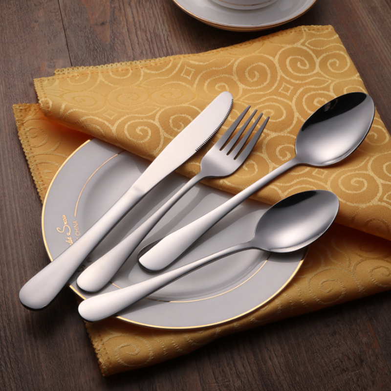 Restaurant Silver Flatware Set Dinner Spoons Forks Knife Stainless Steel Cutlery