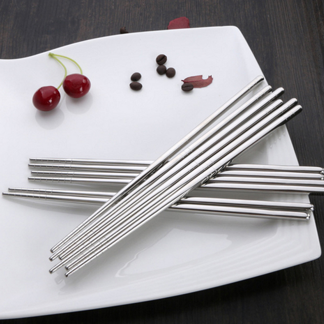 Custom Hollow Titanium Round 304 Metal Stainless Steel Silver Chopsticks Set