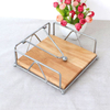 Flat Napkin Holder Metal Napkin Holder with Weighted Arm and Wood Base Napkin Dispenser Tissue Holder for Kitchen Dinning Table Restaurants Countertop