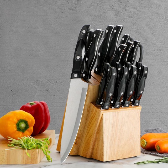19pcs Knives Stainless Steel Knife Set With Block Stainless Steel handle Sharpener Plastic PP Handle 