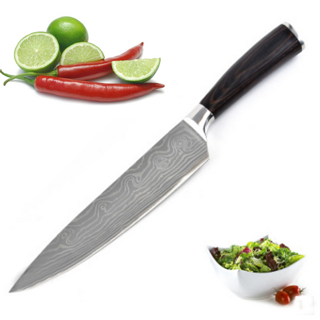 Modern Luxury 8 Inches Super Sharp Knives Stainless Steel Boning Damascus Pattern Printed Chef Knife for Kitchen