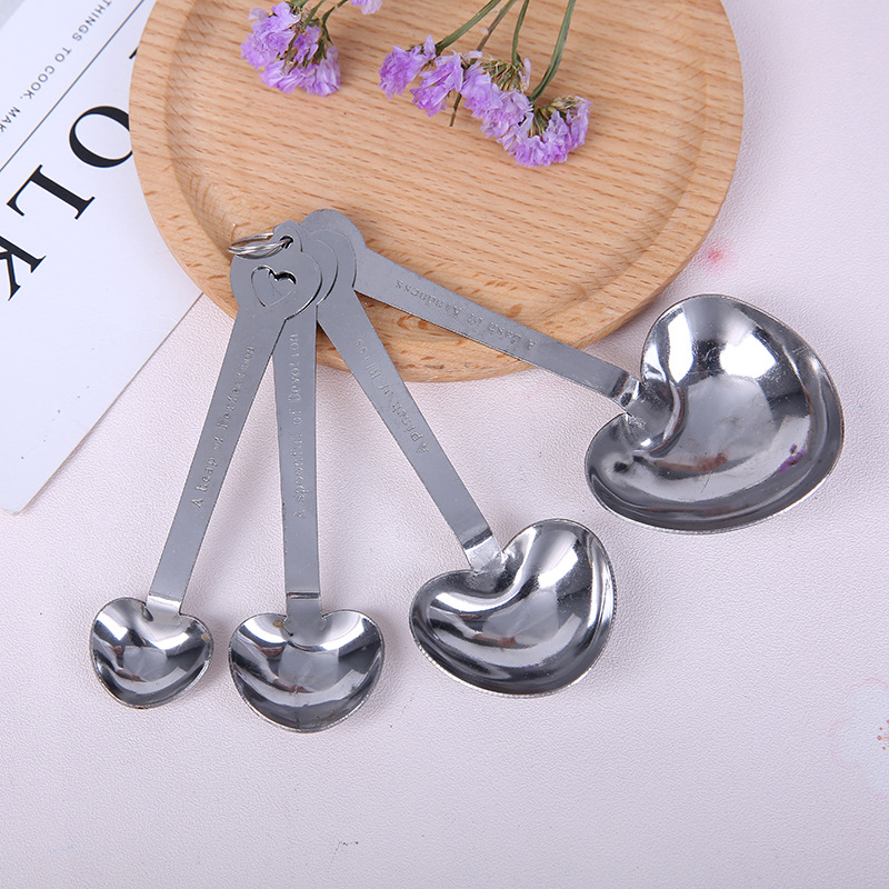 Heart shape small metal stainless steel solid sliver scoop hanging narrow measuring spoons set