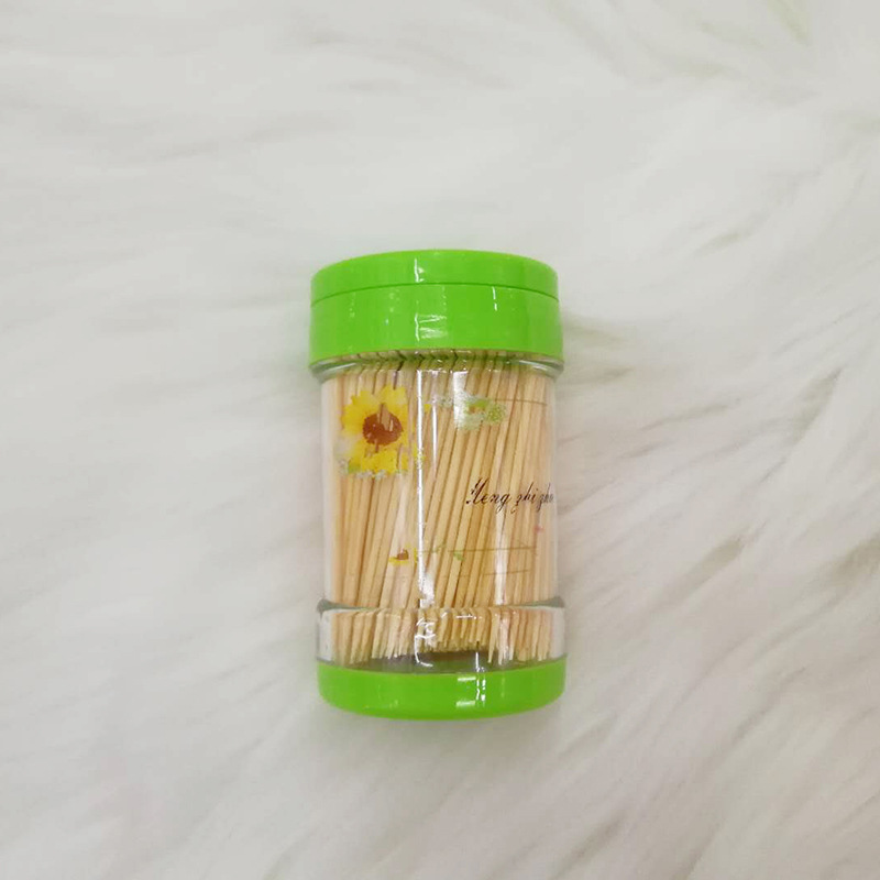 Portable Sharpener Stick Disposable Appetizer Tooth Pick Bamboo Wooden Toothpicks with Wrapped Pp Can Holder