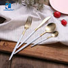 Cathylin Luxury Golden Matte Stainless Steel Knife Fork Spoon Hotel Cutlery Set with White Handle