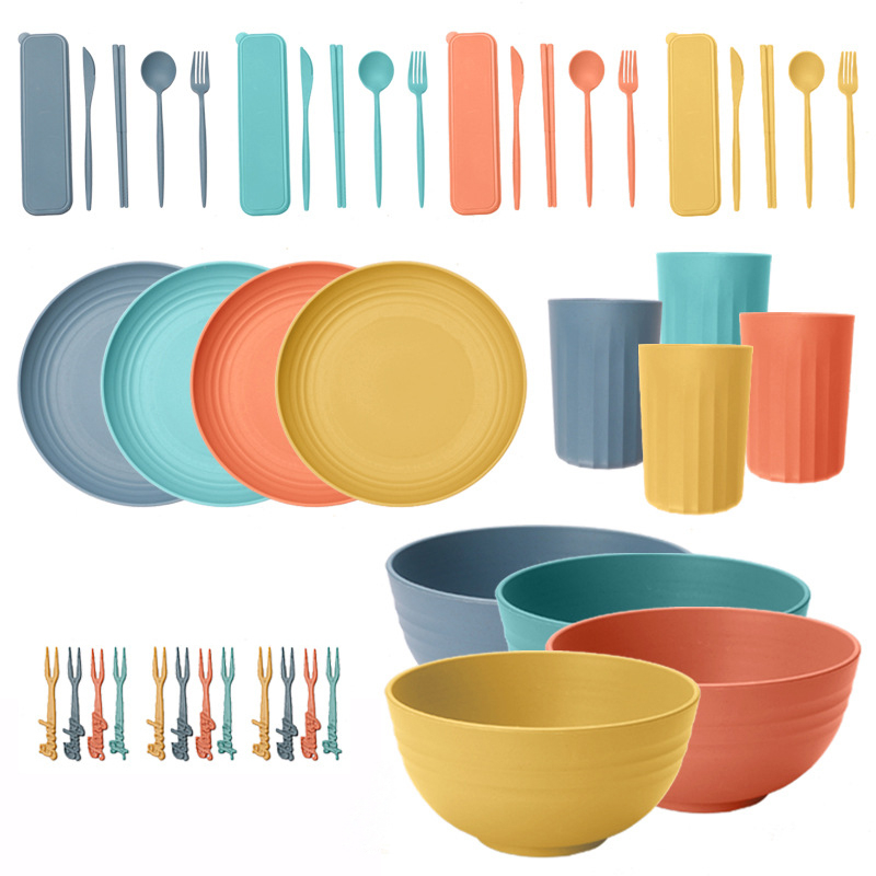 32PCS Cutlery Tableware Sets Cups Plates Bowls Plates Fork Spoon Chopsticks