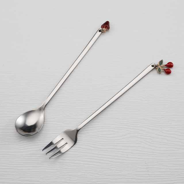 sliver Stainless Steel Tableware Creative Cute Spoon Fruit Fork Coffee Dessert Spoon Set