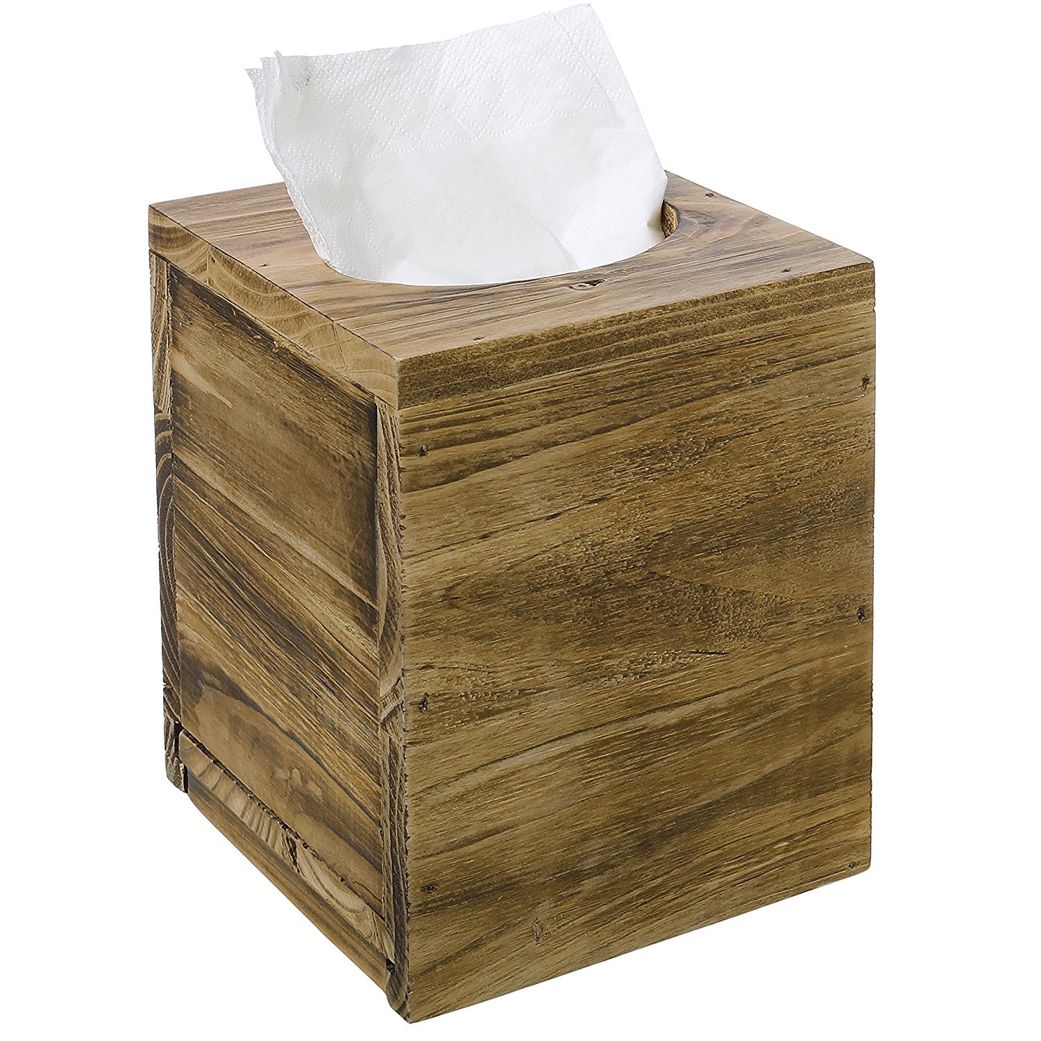 Rustic Square Retro White And Natural Wood Napkin Holder Tissue Box With Pullout Base