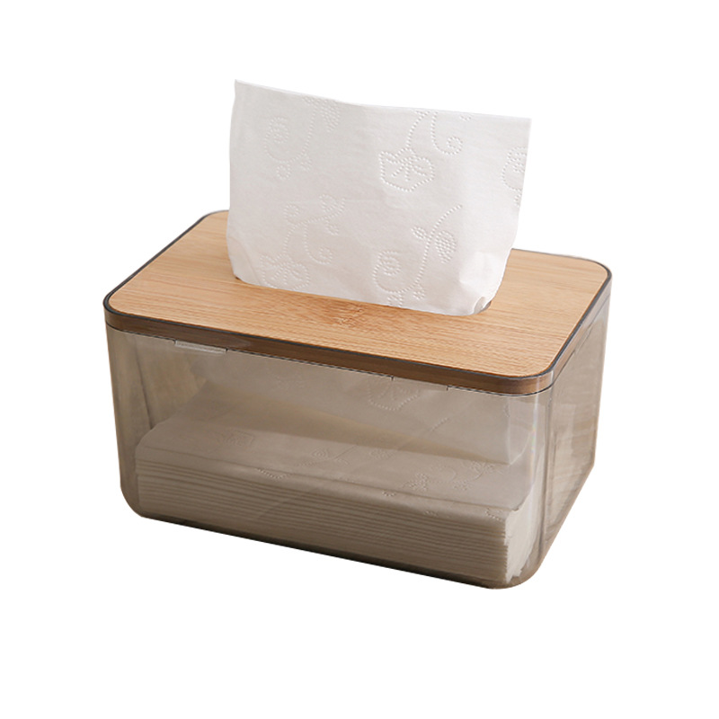 3 Size Clear Plastic Pet Napkin Holder Tissue Box With Bamboo Lid For Restaurants Table