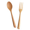 Reusable natural wood flatware wooden spoon and fork set for fruit desserts