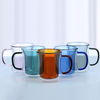 Wholesale Customized Logo Clear Colorful Insulated Borosilicate Double Wall Glass Coffee Tea Cups Mugs with Handle