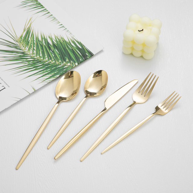 Wholesale Bulk 20 Pcs Portugal Gold Plated Flatware Custom Spoon Fork and Knife Stainless Steel Cutlery Set for Wedding