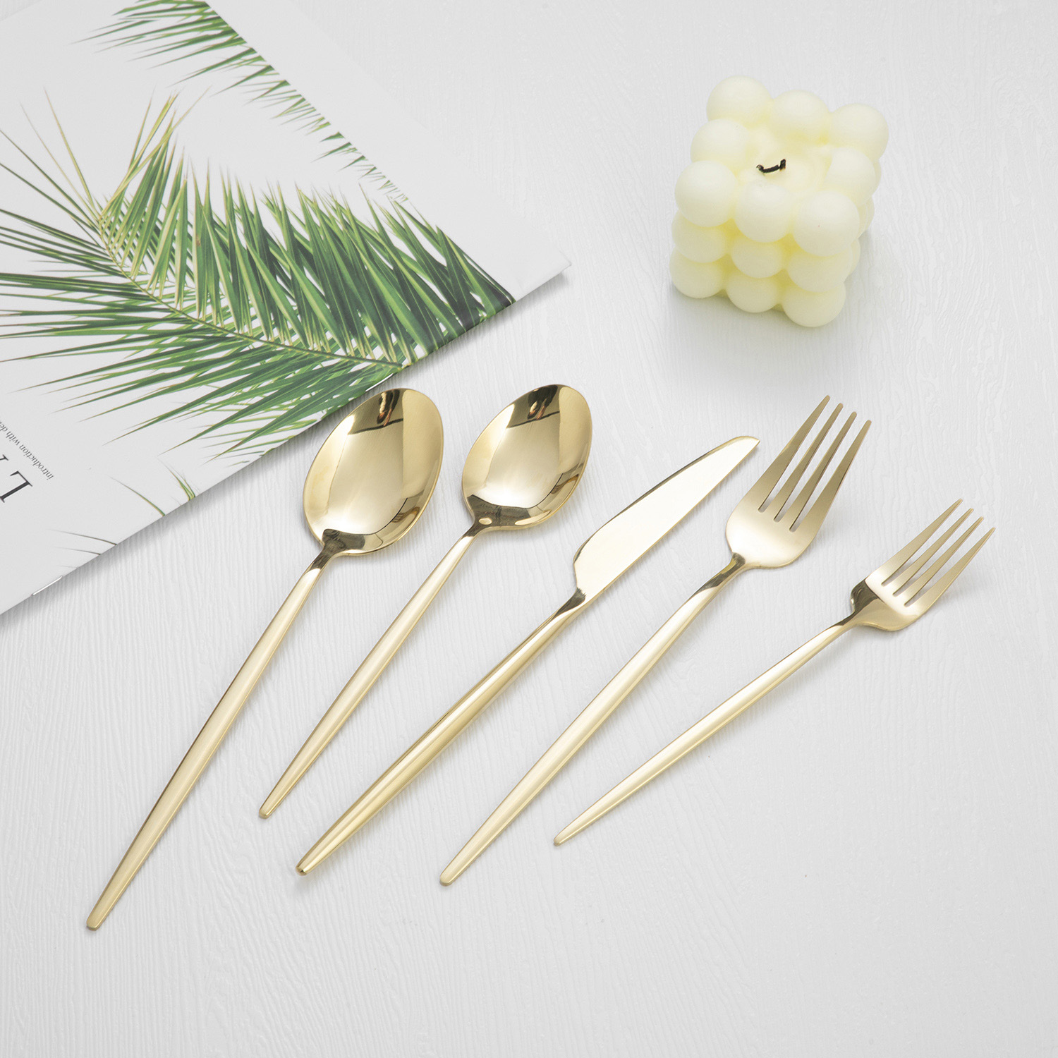 Wholesale Bulk 20 Pcs Portugal Gold Plated Flatware Custom Spoon Fork and Knife Stainless Steel Cutlery Set for Wedding