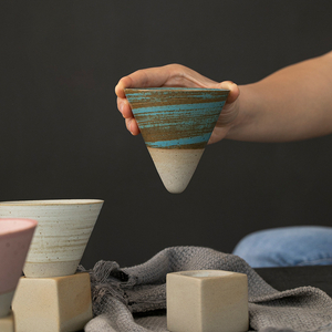 Retro Conical Shape Coffee Cup Creative Cross-border Funnel Ceramic Cup Japanese Coarse Pottery Mug