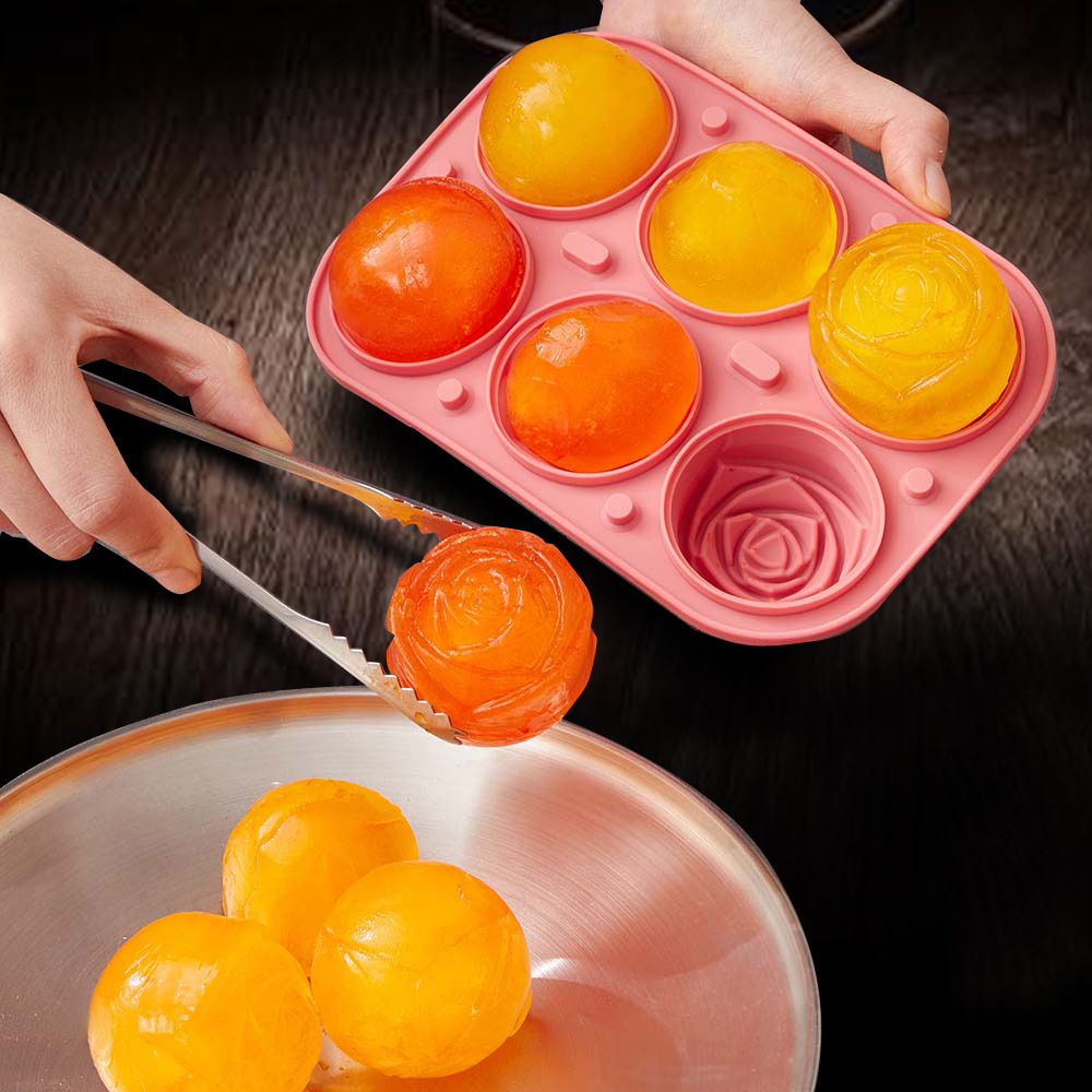 Household 6 Cavity Cocktail Ice Cube Ball Tray Sphere Ice Ball Maker Reusable Silicone Ice Cube Trays