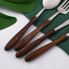 New Nordic Style Steel Dinner Utensils 6 Pcs Teak Cutlery Set with Wood Handle for Restaurant