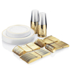 Disposable Flatware Gold Plastic Spoons Forks Knives Plates Cutlery Set for Wedding 