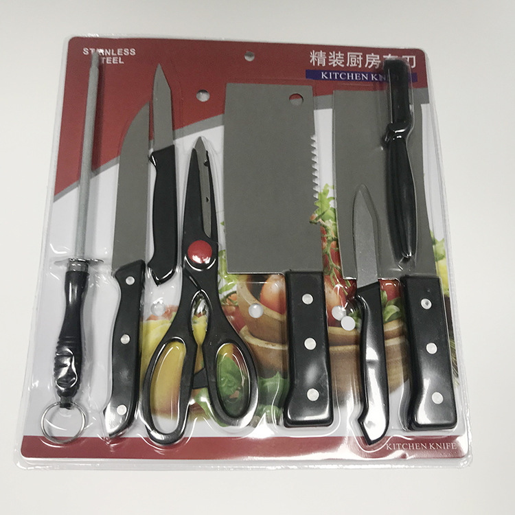 4 8 Pcs Multifunctional Stainless Steel Black Scissors Kitchen Knife Set
