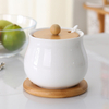Wholesale Porcelain Ceramic Container Set Spice Jars with Bamboo Wood Lid