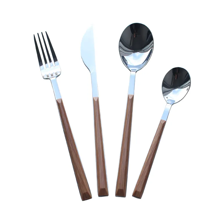 Cathylin Stainless Steel Wooden Color Plastic Handle Flatware Sets Spoons Knife Fork Cutlery Manufacturer Supplier