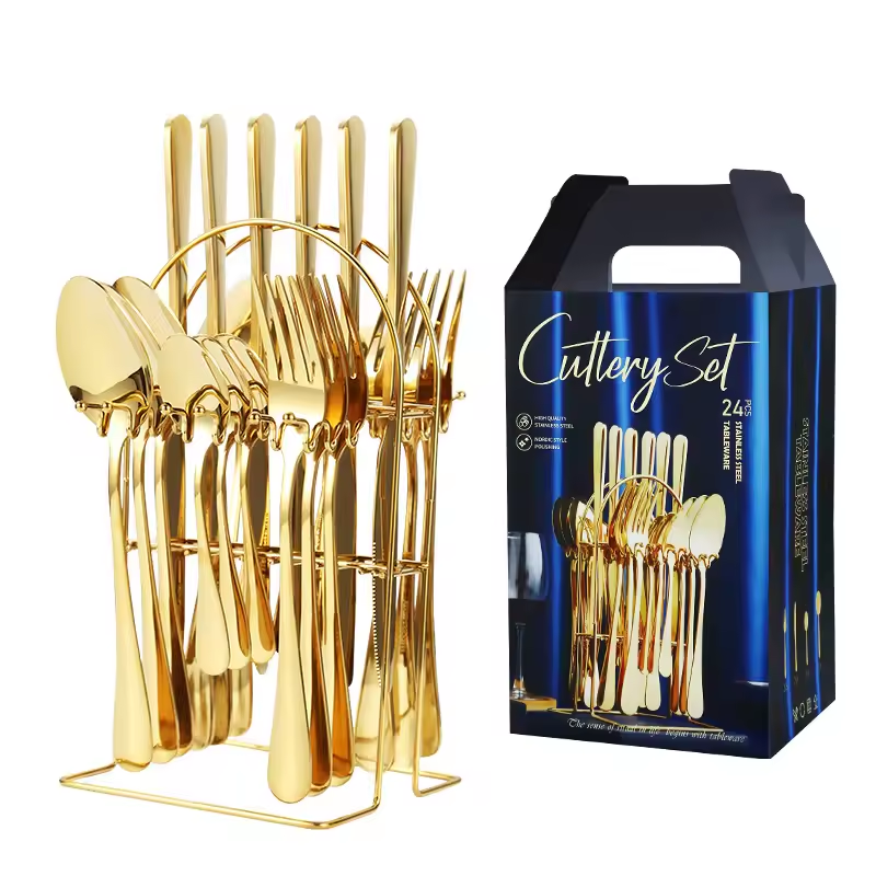 24pcs Stainless Steel Knife Fork Spoon Set Gold Flatware Luxury Cutlery Set Manufacturer