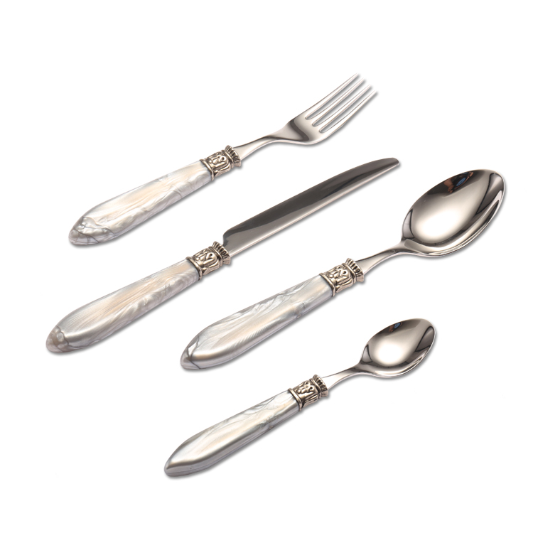 Hotel Acrylic Handle Marble Stainless Steel Cutlery Set Flatware 18/10