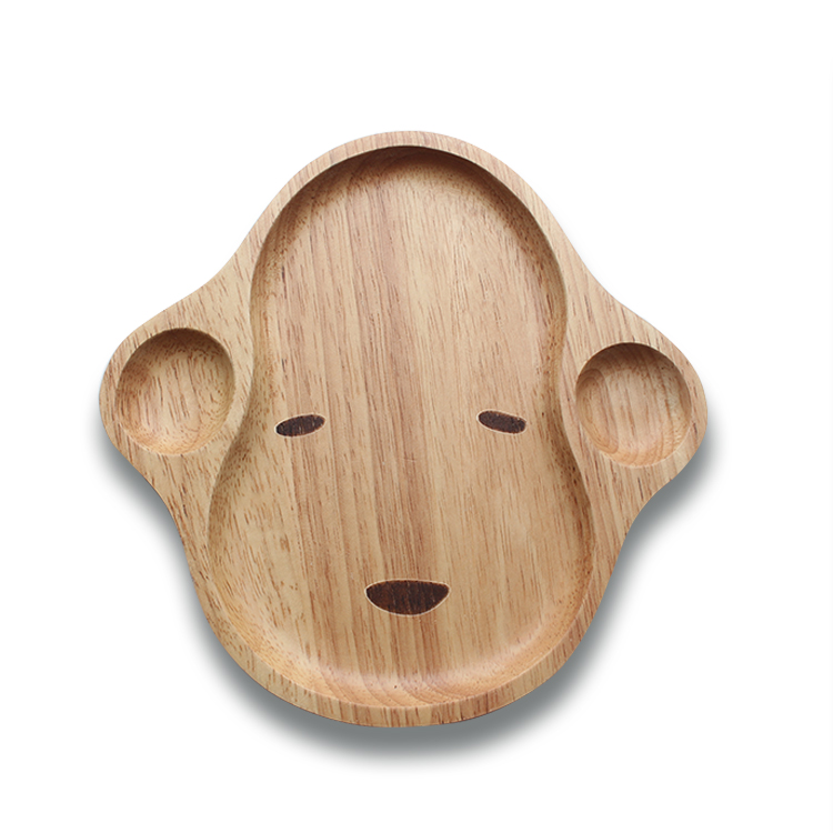 Eco-friendly wholesale kids lovely design dinner plate baby using animal design natural wooden plate