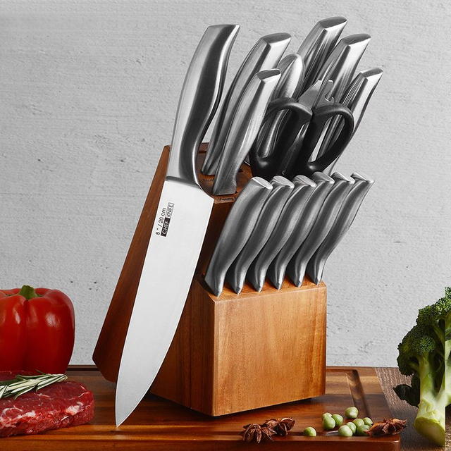 10pcs Knives Stainless Steel Knife Set With Block Stainless Steel handle Sharpener