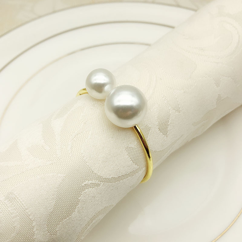 Luxury Design Plain Clear Gold Metal Iron Faux Pearl Napkin Ring for Wedding Table Decoration