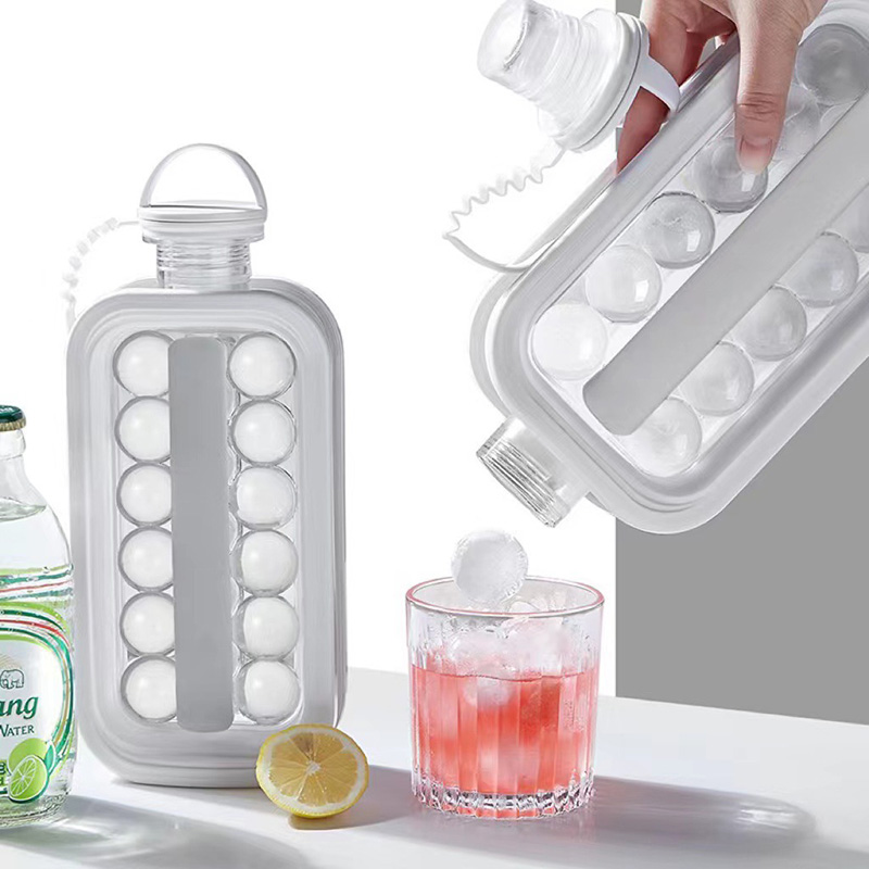 Portable 2 in 1 DIY Leakproof BPA Free POP Ice Cube Trays Molds Ice Ball Maker Bottle with Lid