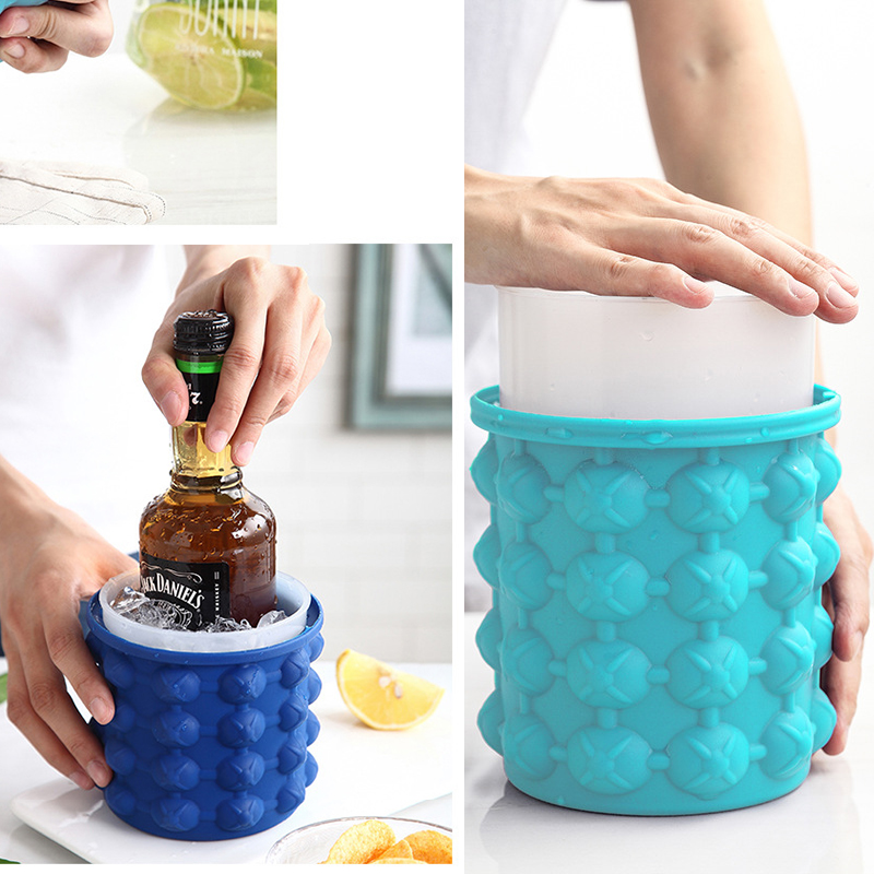 2021 New Design Portable Outdoor Insulated Bar Cooler Large Ice Cube Mould Maker Blue Silicone Ice Cube Bucket