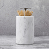 Luxury Cylindrical White Marble Storage Box Toothpick Holder With Press Metal Button Lid