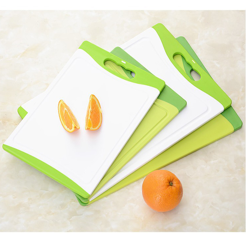 Dishwasher Safe Large Heavy Duty Green White Pp Plastic Chopping Cutting Board with Handle Stand Holder for Kitchen
