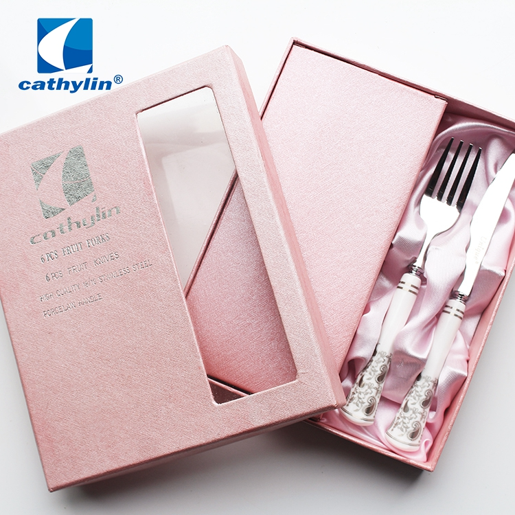 Cathylin 12 Pieces Promotion 18/10 Stainless Steel Ceramic Handle Dessert Cake Fruit Knife Fork Cutlery Set