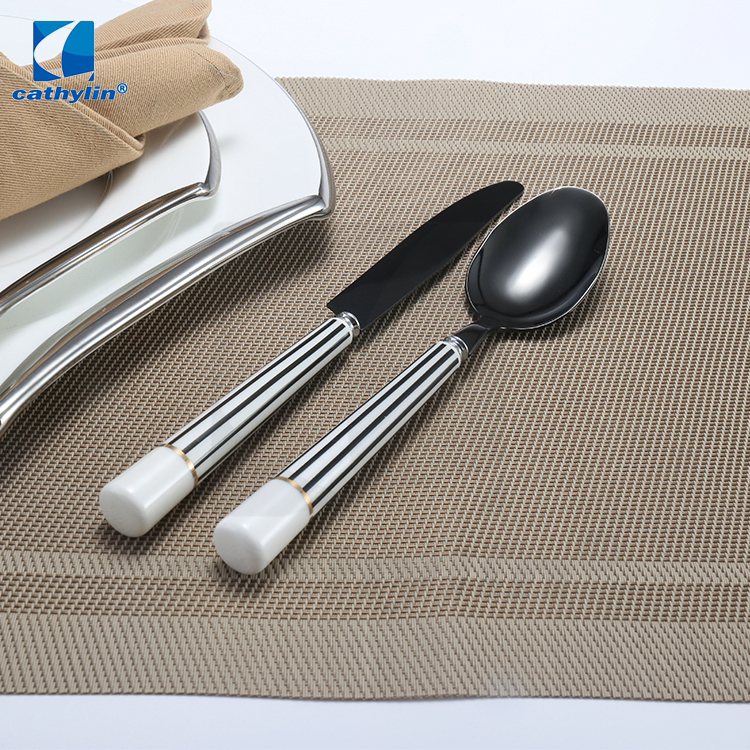 Cathylin Black And White Striped Porcelain Handle Flatware 18/10 Stainless Steel Cutlery Sets With Ceramic Handle