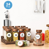 24PCS 4oz 120ml Kitchen Herb Store Bottle Square Glass Spice Jar with Acacia Wood Lid and Bamboo Lid