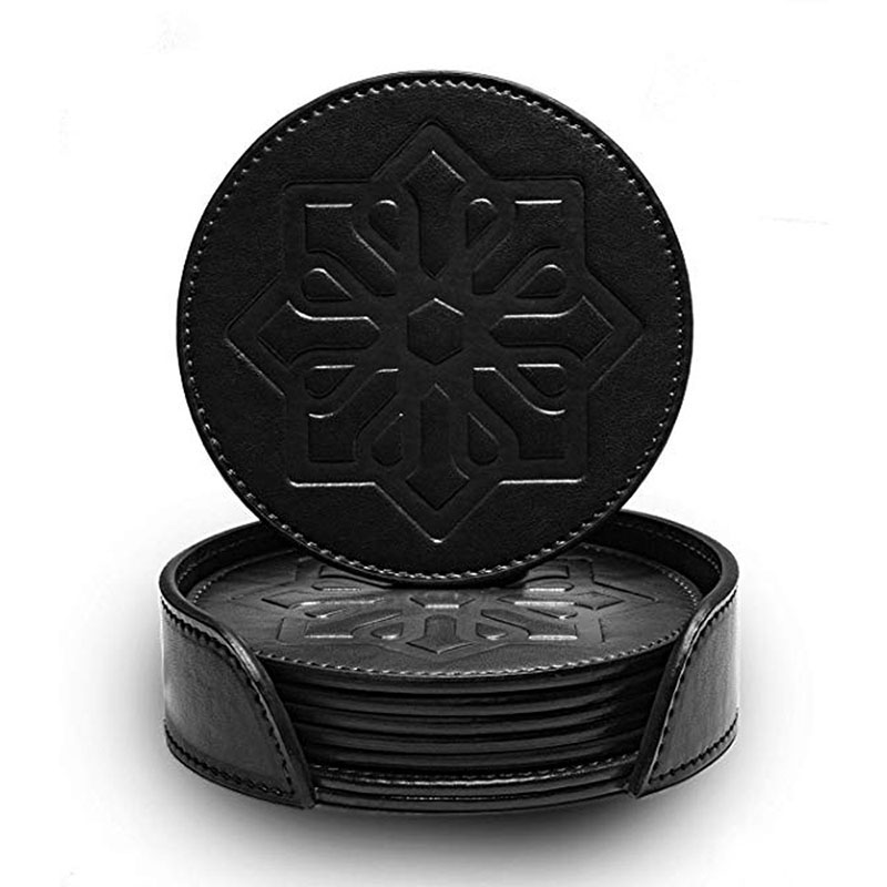 Customized High Quality Pu Coasters Round Non-slip Drink Coasters Set Pad Heat Resistant Waterproof Coaster