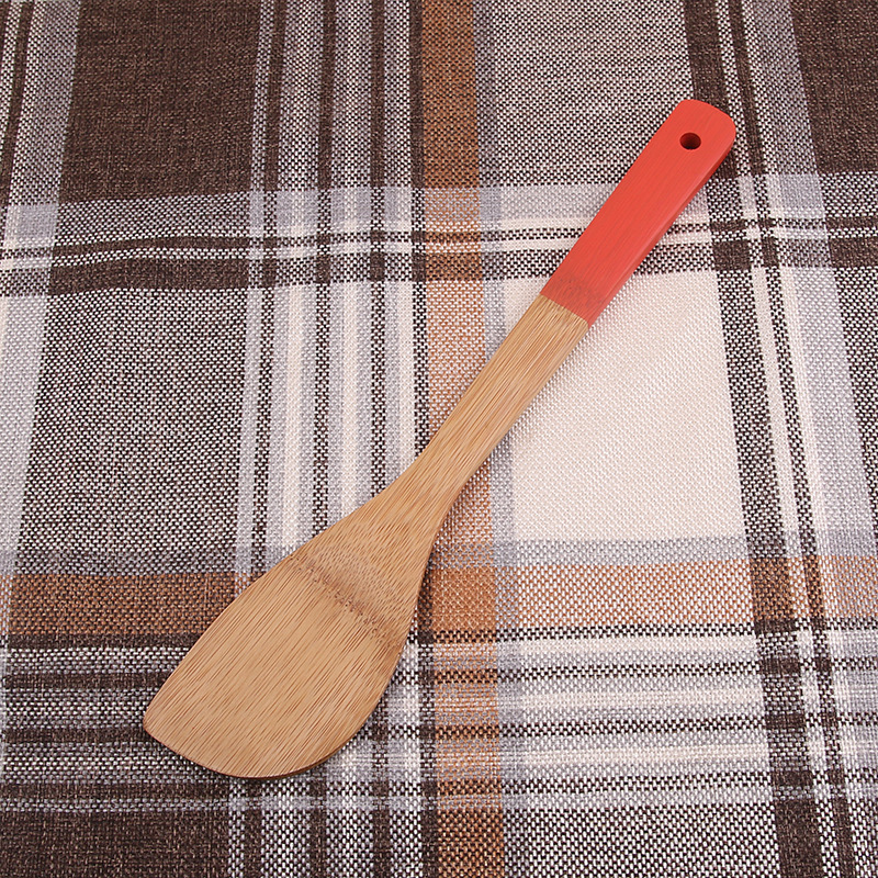 Bamboo Wooden Kitchen Cooking Utensils Serving Slotted Spatula Scraper Spoon with Color Long Handle