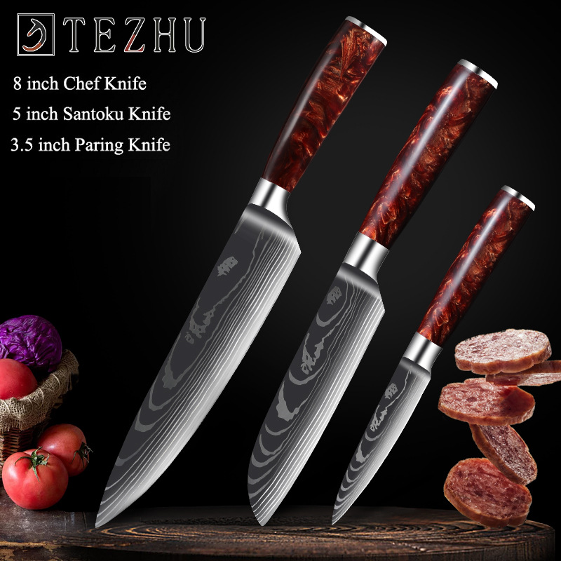 Wholesale Professional 2 3 4 5 6 8 10 Pcs Chef Knife Stainless Steel Kitchen Knife Set with Red Handle
